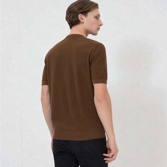 Loro Piana Walkery Crewneck knit Tee Cotton Silk Brown IT 52 XL - Picture 7 of 8